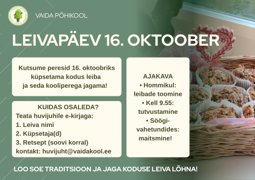 Uudised: Leivapäev 16.10 Vaida Põhikoolis