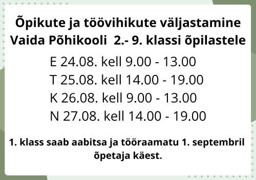 Uudised: Õpikute ja töövihikute väljastamise ajad